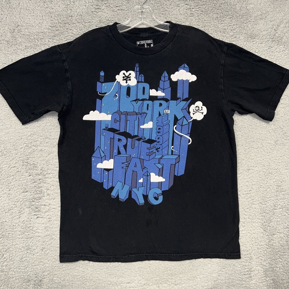 VTG Zoo York T Shirt Men's Sz Large Black Zoo York City NYC Skyline Graffiti Tee